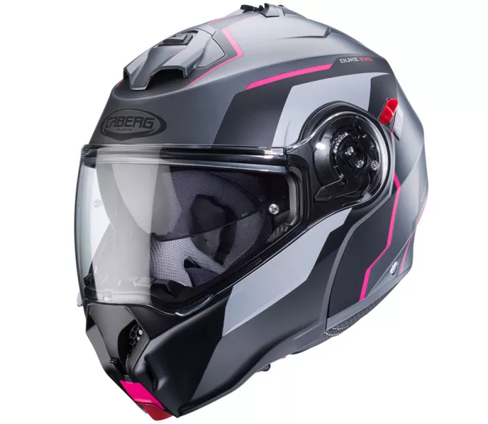 Helma na moto Caberg Duke Evo Move matt gun metal/black/fuchsia vel.M