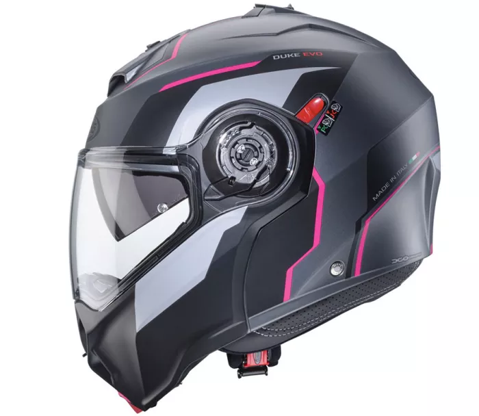 Helma na moto Caberg Duke Evo Move matt gun metal/black/fuchsia vel.M
