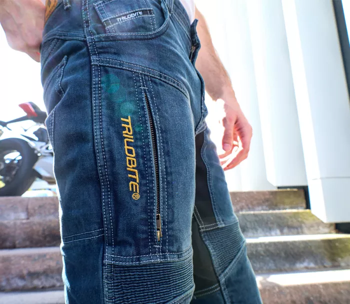Motocyklové džínsy Trilobite Parado doublelayer AAA regular fit men blue level 2 (skrátené)