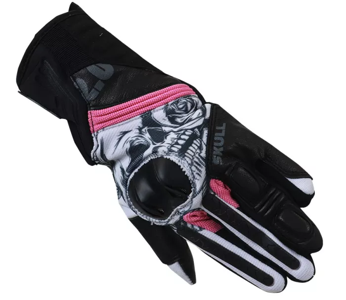 Dámské rukavice na moto Nazran Stunt 2.0 skull white/black/pink vel. M