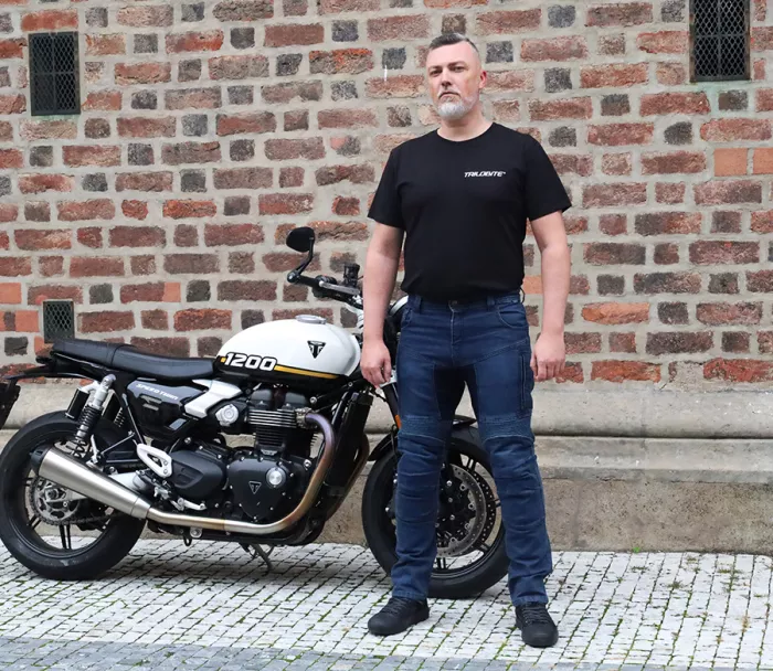 Nohavice na moto Trilobite Parado doublelayer AAAA slim fit men blue level 2