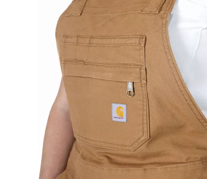 Krátke montérky CARHARTT RELAXED FIT CANVAS FEMALE SHORTALL BROWN