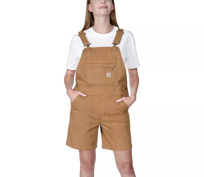 Krátke montérky CARHARTT RELAXED FIT CANVAS FEMALE SHORTALL BROWN