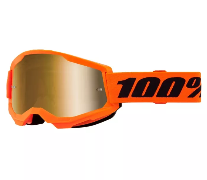 Motokrosové okuliare 100% strata2 neon orange goggle mirror true gold lens
